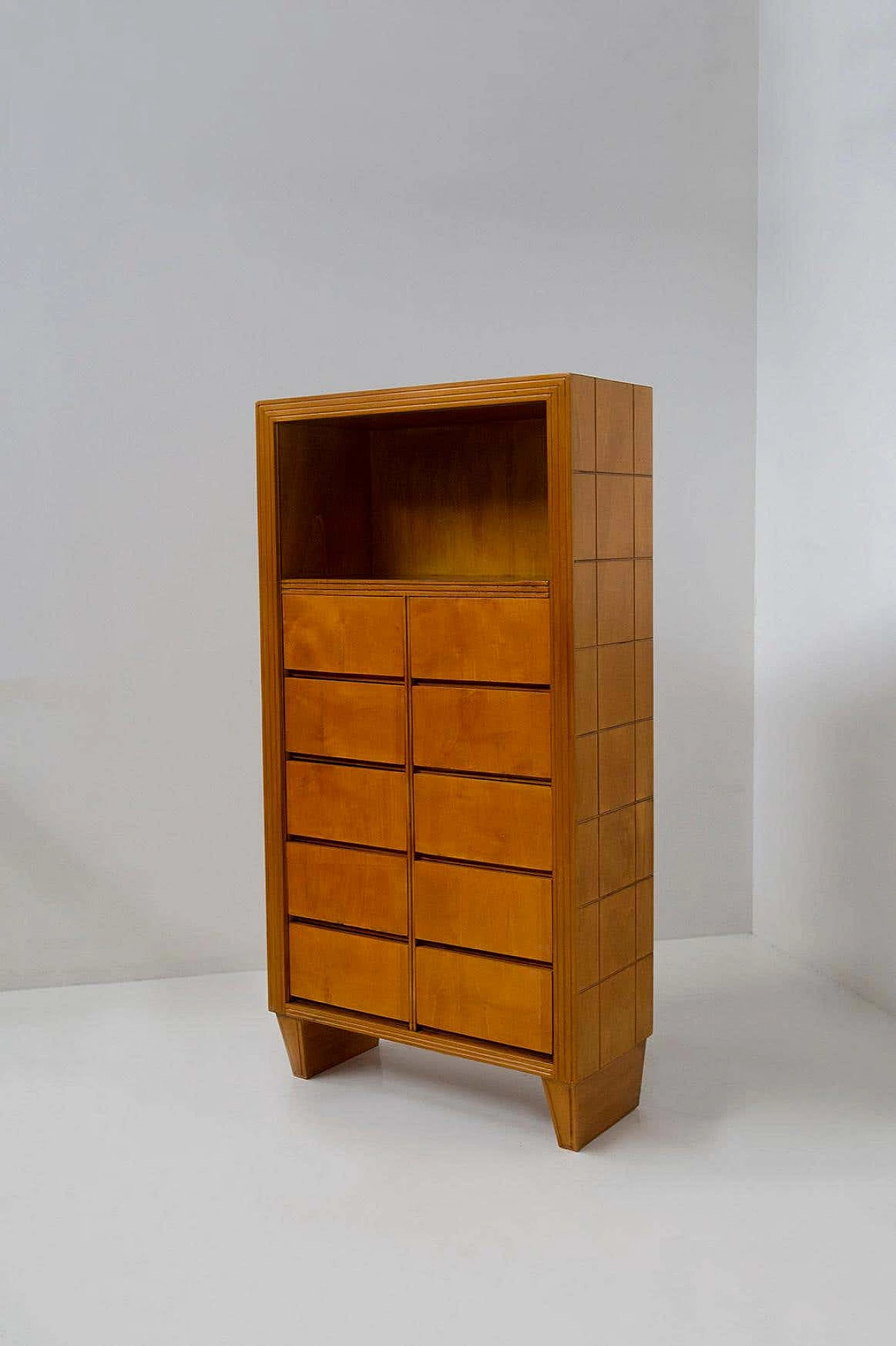 Wooden chest of drawers with grissinita frame attributed to Paolo Buffa, 1950s 2