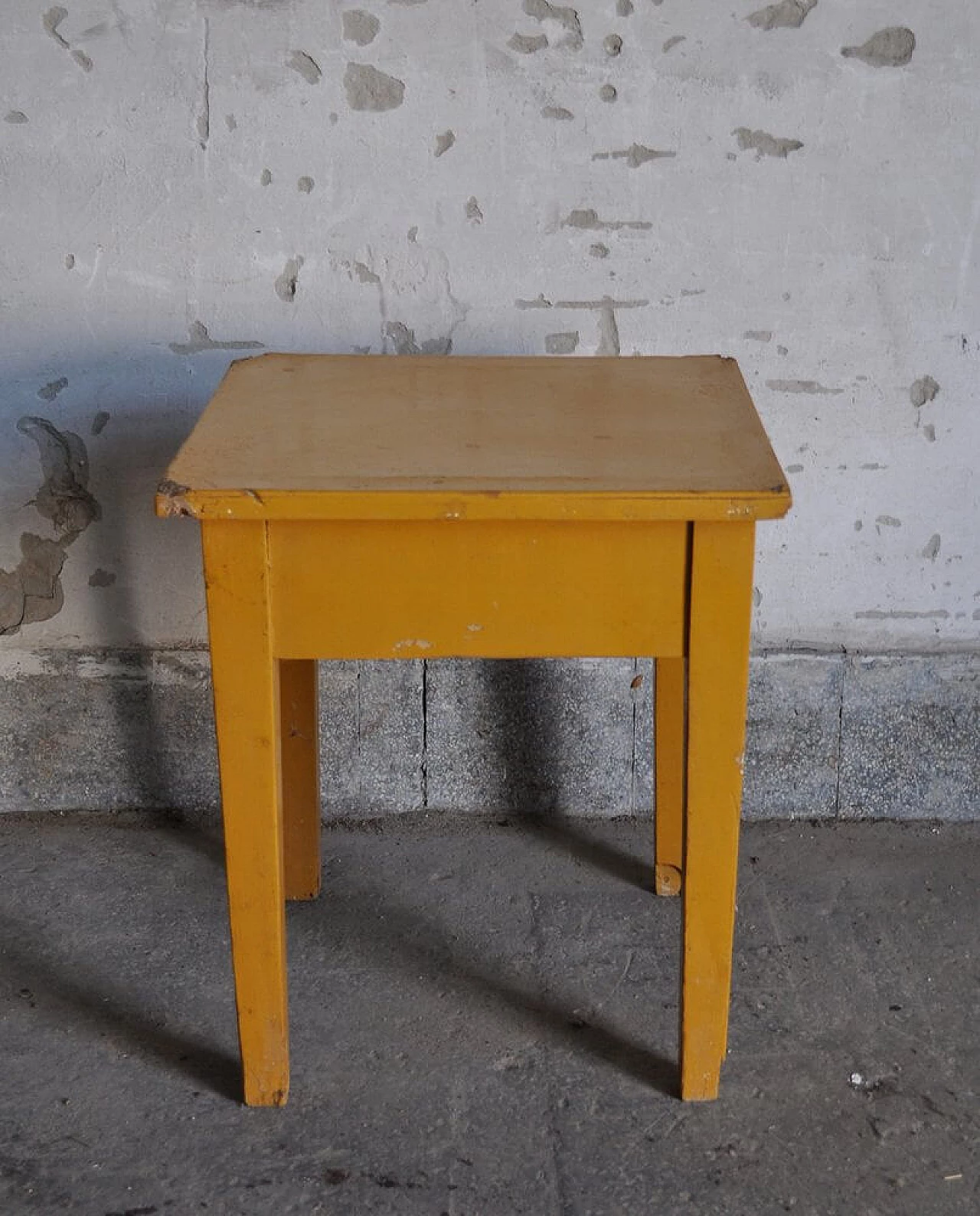 Pine wood stool painted ochre, 1940s 1