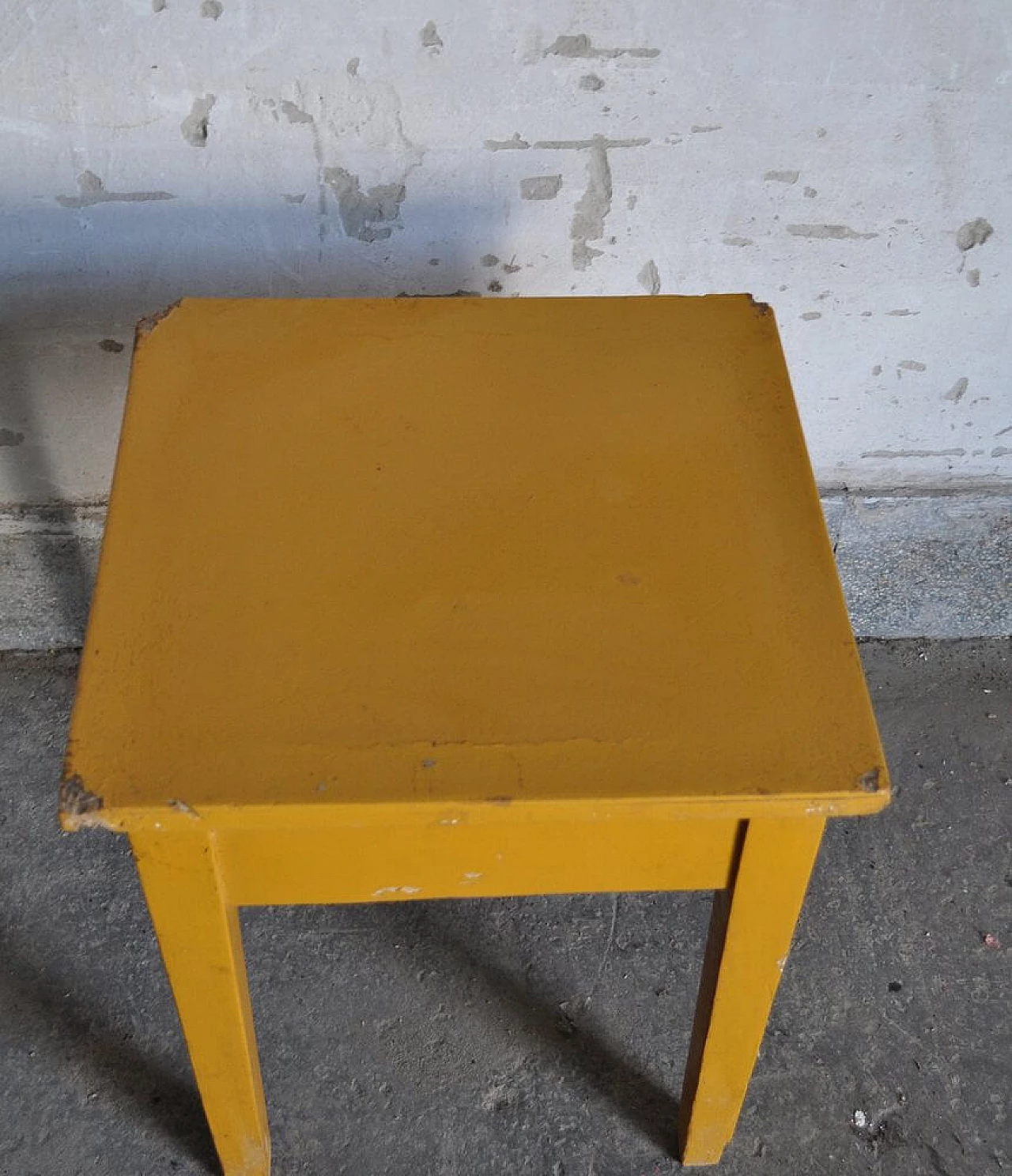 Pine wood stool painted ochre, 1940s 2