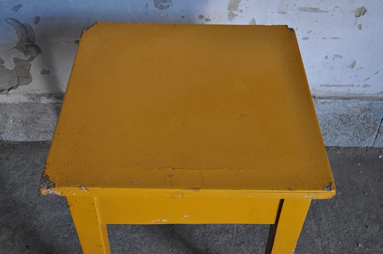 Pine wood stool painted ochre, 1940s 3