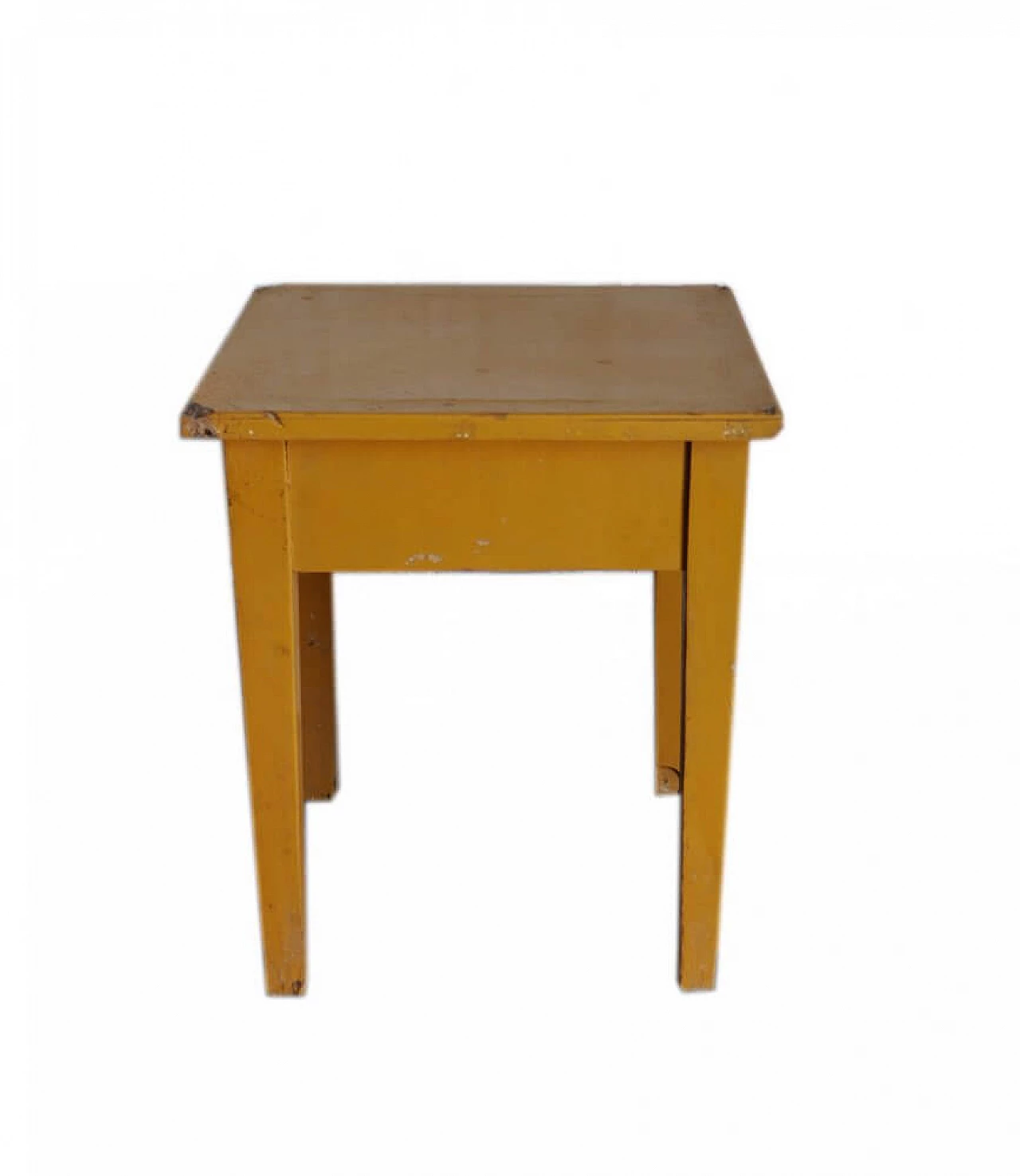 Pine wood stool painted ochre, 1940s 4