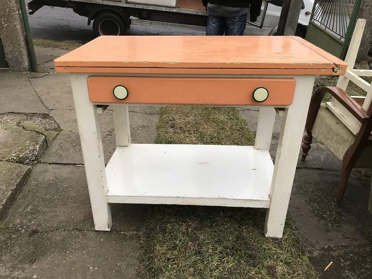 Hungarian wooden kitchen table with opening top, 1930s 1