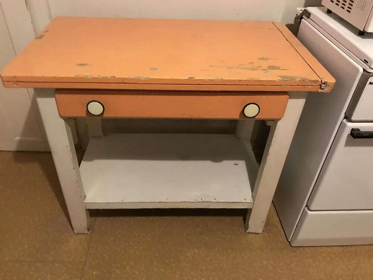 Hungarian wooden kitchen table with opening top, 1930s 7