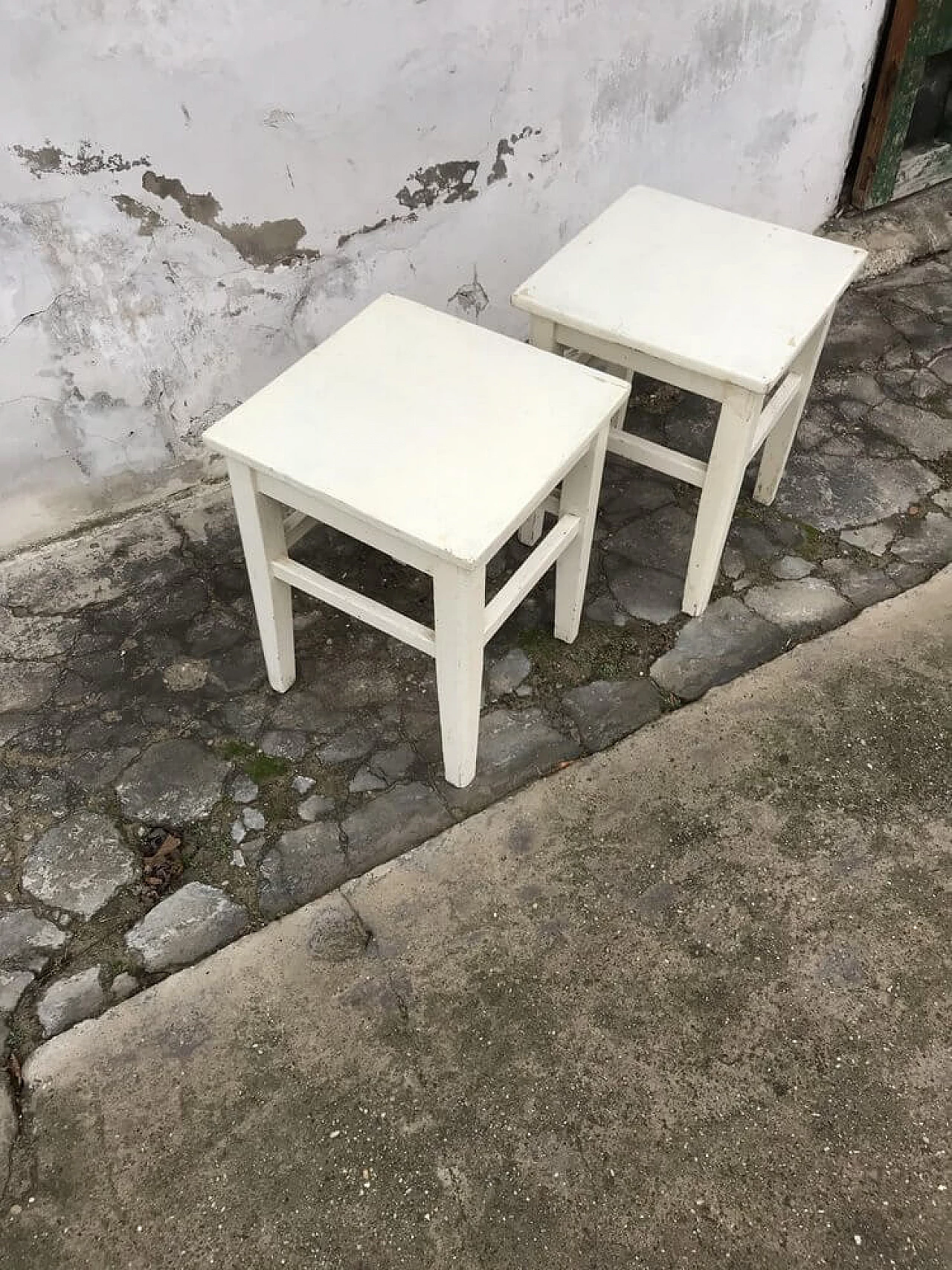 Pair of painted pine wood stools, 1940s 2