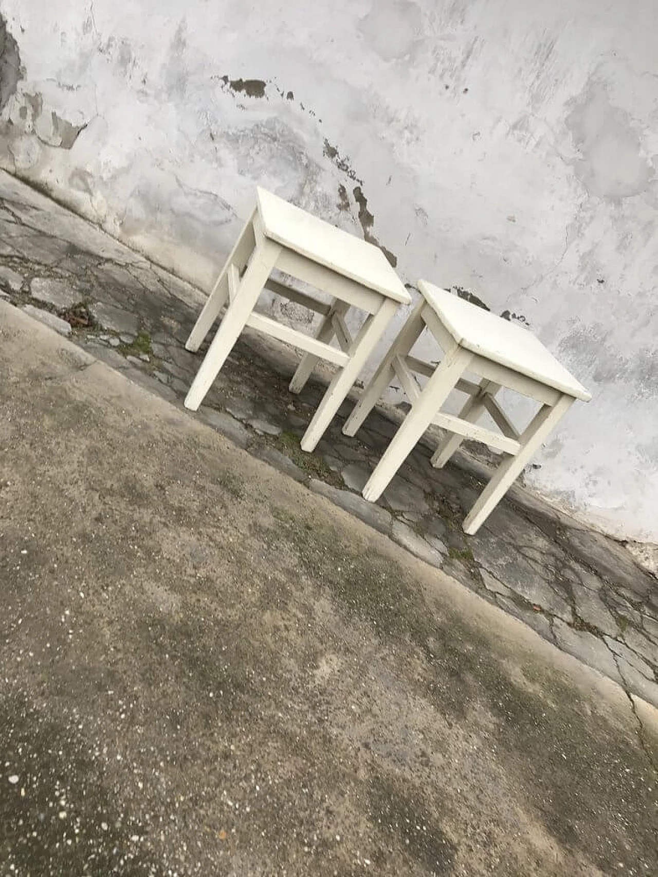 Pair of painted pine wood stools, 1940s 3