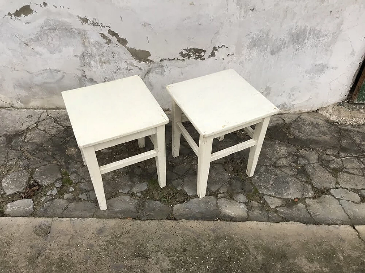 Pair of painted pine wood stools, 1940s 5