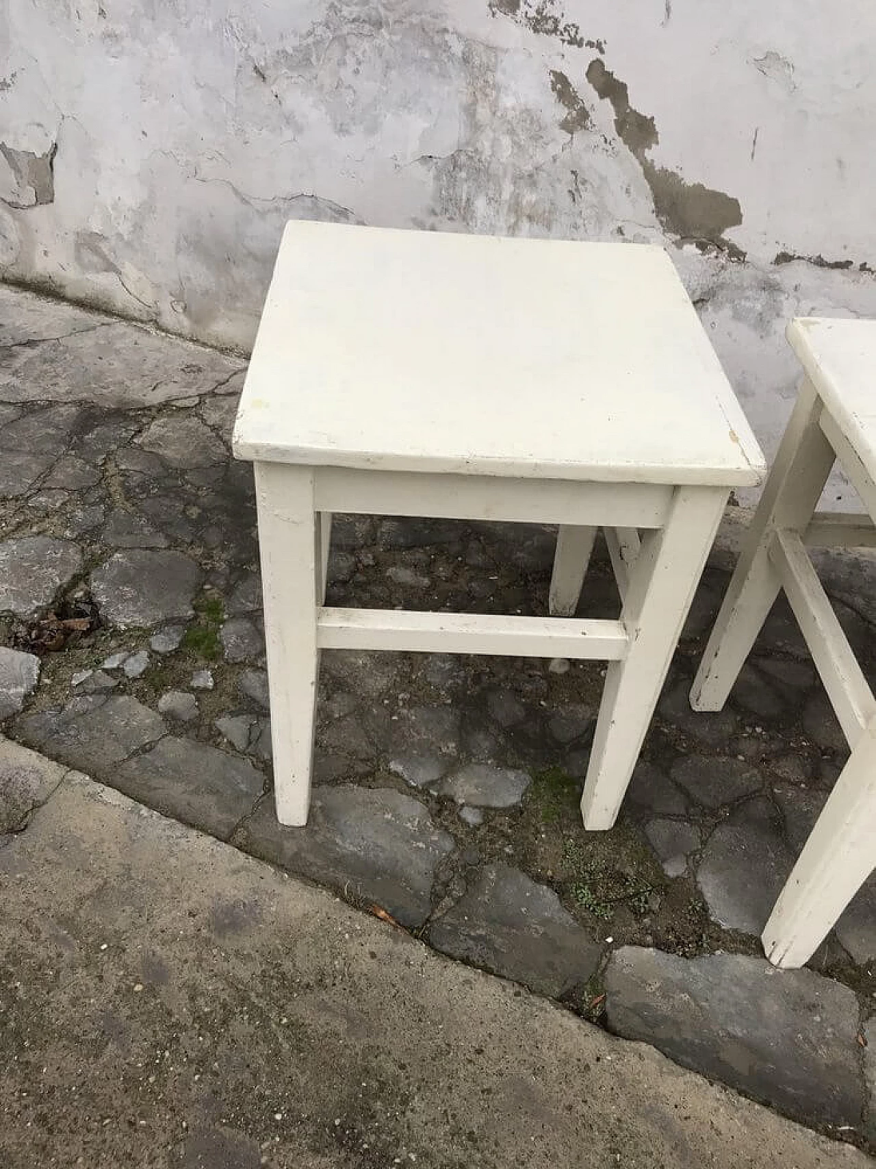 Pair of painted pine wood stools, 1940s 6