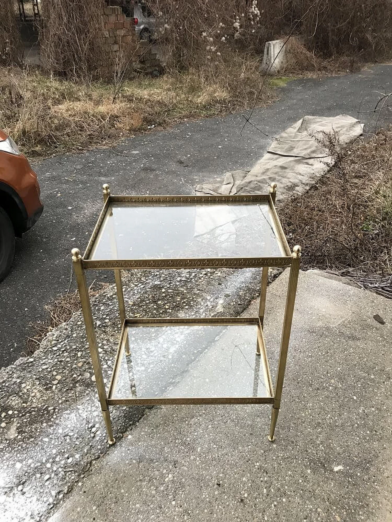 Brass coffee table with glass tops in Hollywood Regency style, 1960s 1