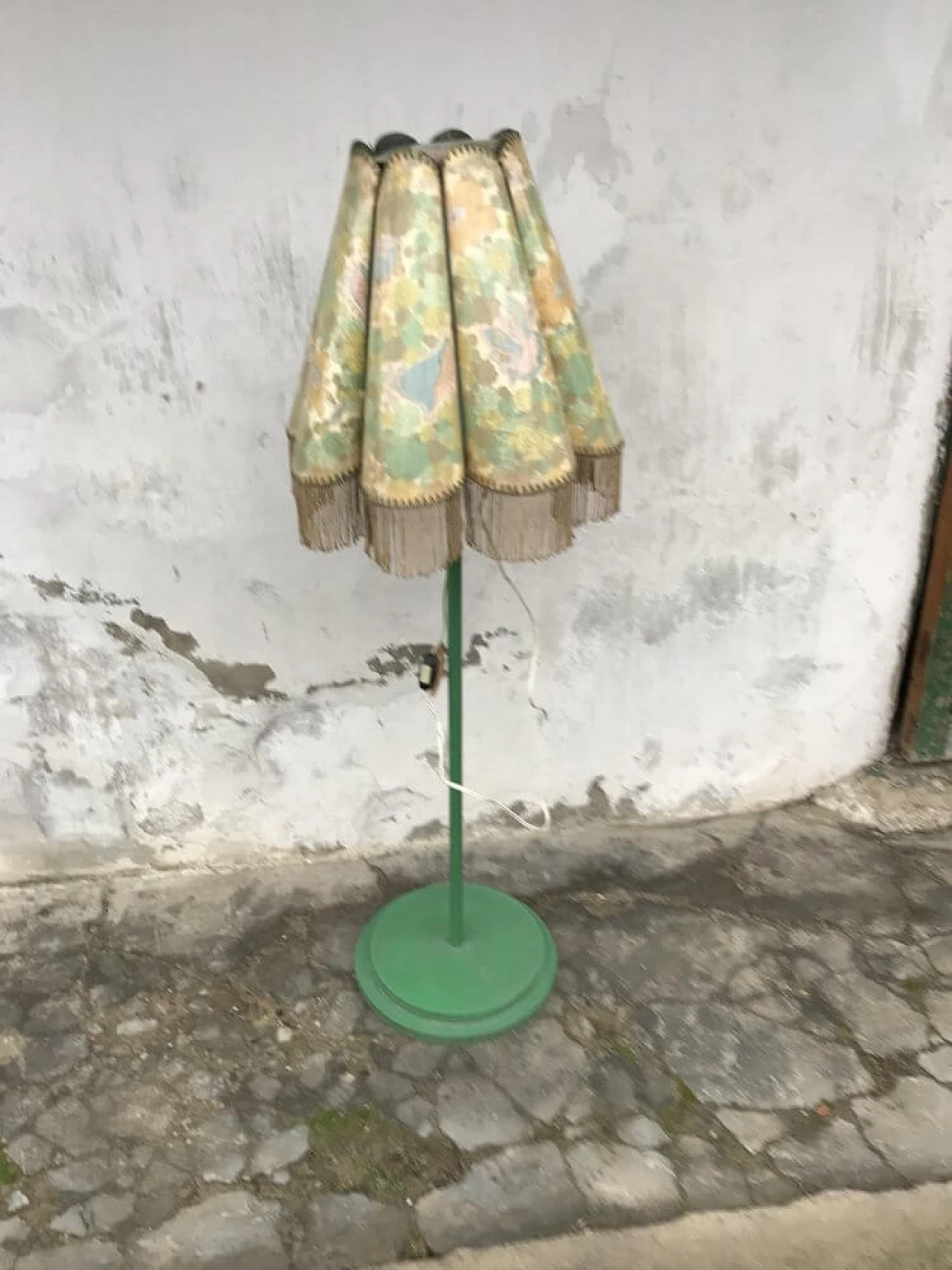 Floor lamp with fringed plastic shade, 1950s 8