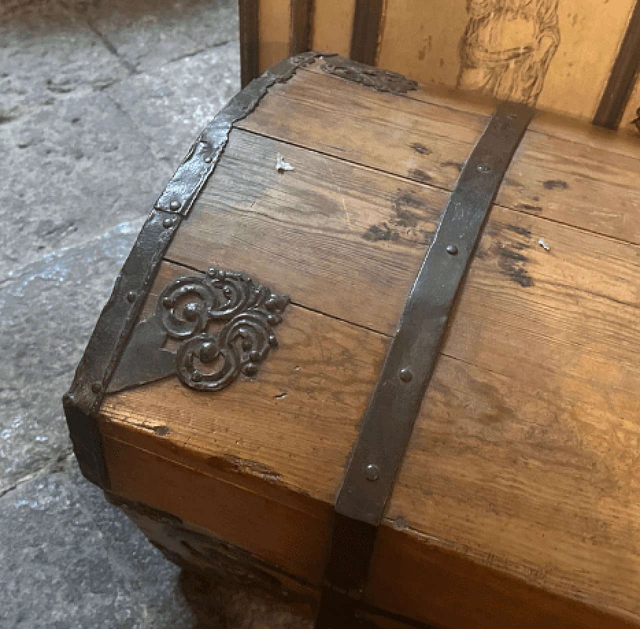 Spanish Rococo spruce and iron carriage trunk, 1742 6