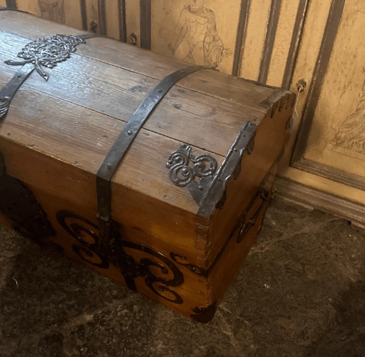 Spanish Rococo spruce and iron carriage trunk, 1742 11