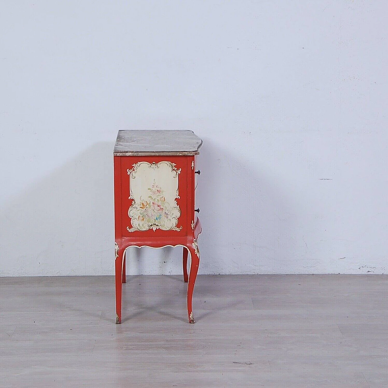 Venetian Baroque style decorated red wood and marble bedside table 5