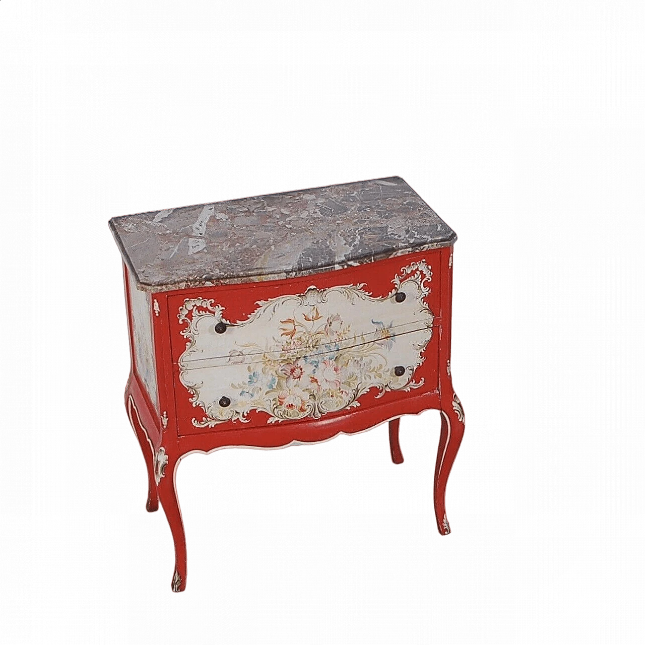 Venetian Baroque style decorated red wood and marble bedside table 16