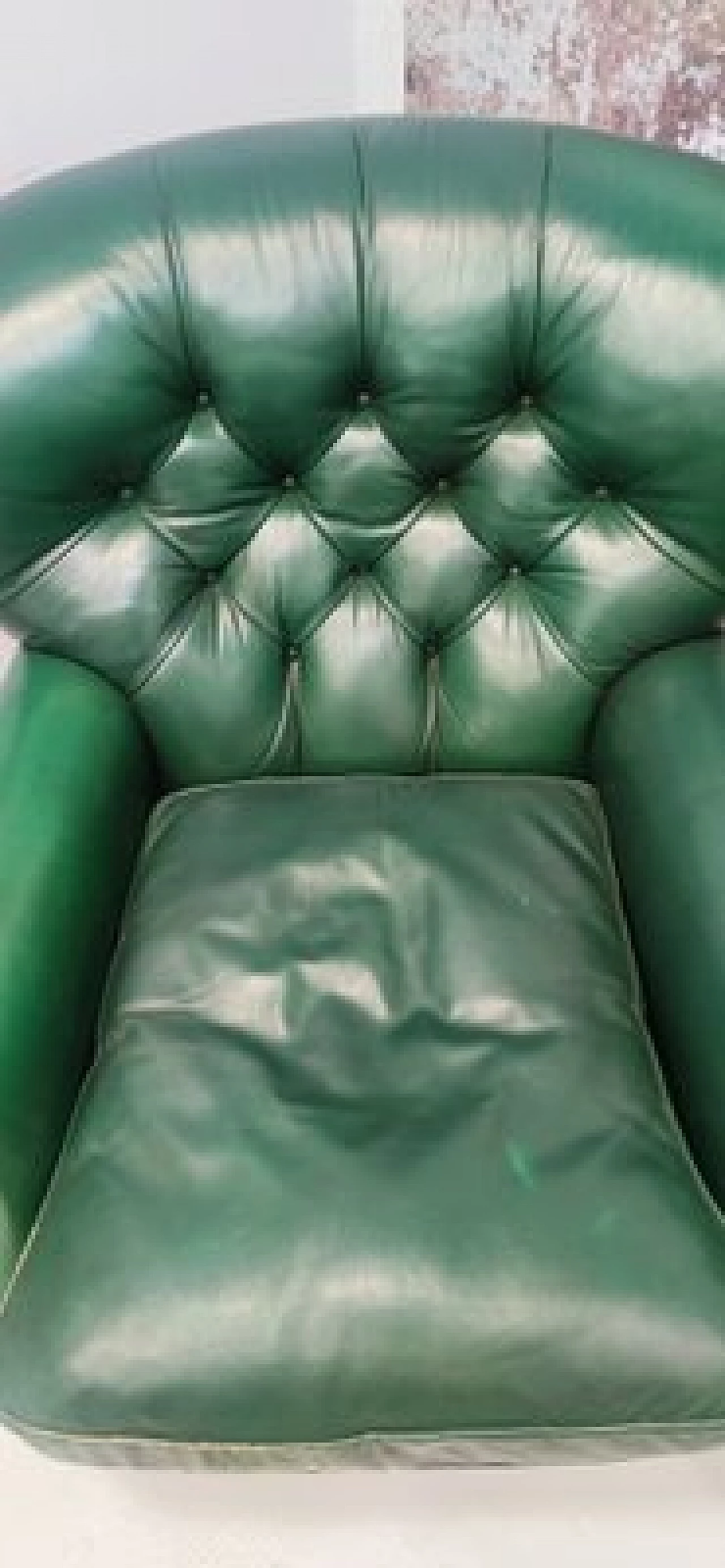 Green leather Chesterfield sofa and armchair, 1950s 2