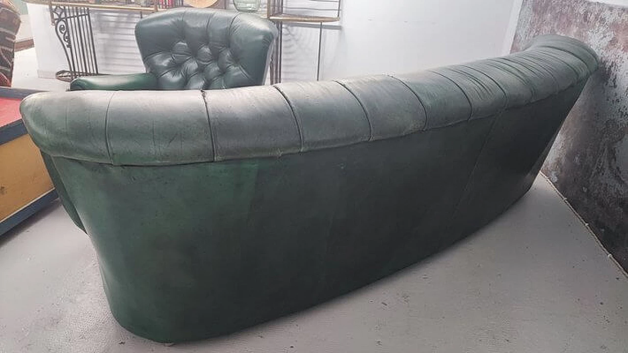 Green leather Chesterfield sofa and armchair, 1950s 8