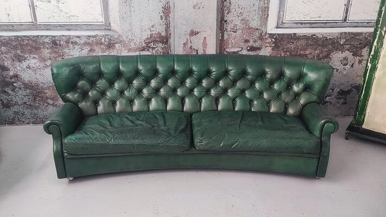 Green leather Chesterfield sofa, 1950s 1