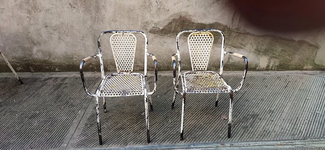 Pair of iron chairs with armrests by René Malaval, 1950s 1