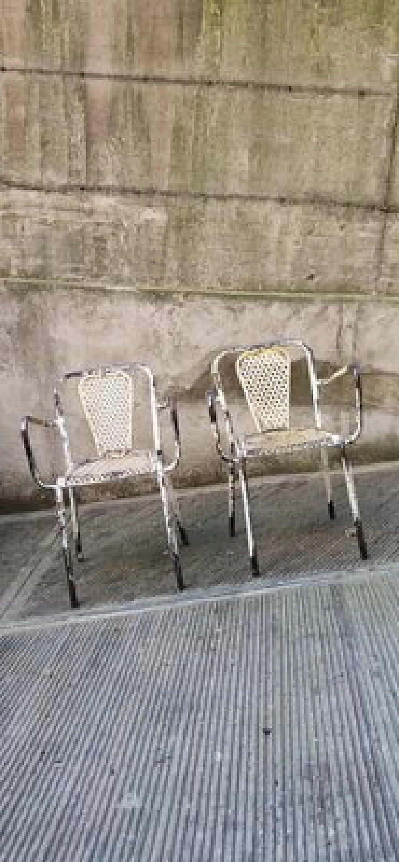 Pair of iron chairs with armrests by René Malaval, 1950s 2