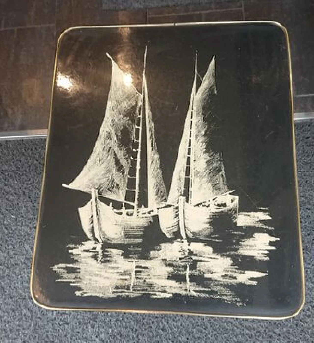 Wooden coffee table with screen-printed enamel top, 1950s 5