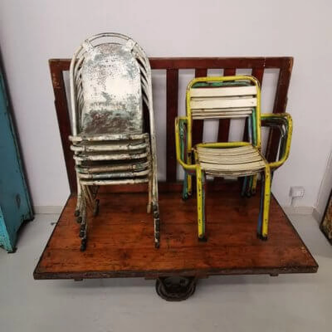 Industrial wooden trolley, 1950s 6