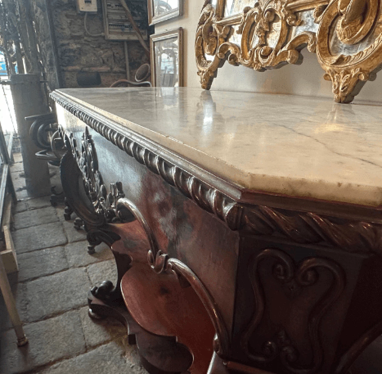 Louis Philippe mahogany and Carrara marble console, mid-19th century 12