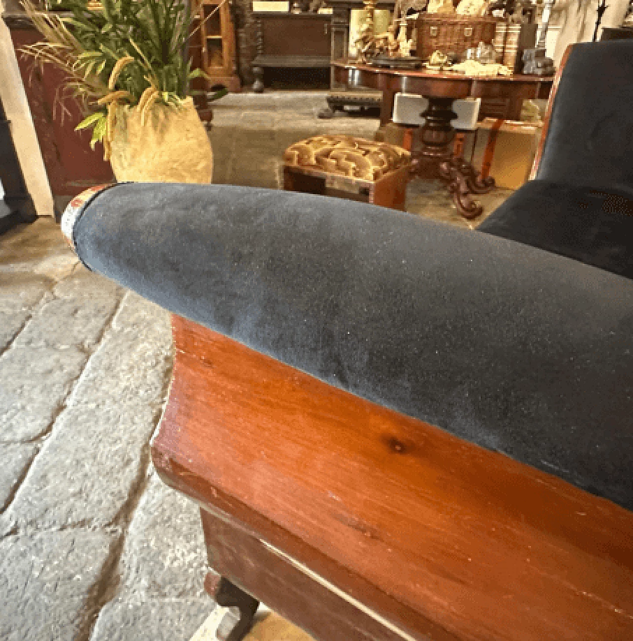 Sicilian Charles X inlaid wood and velvet sofa, mid-19th century 8