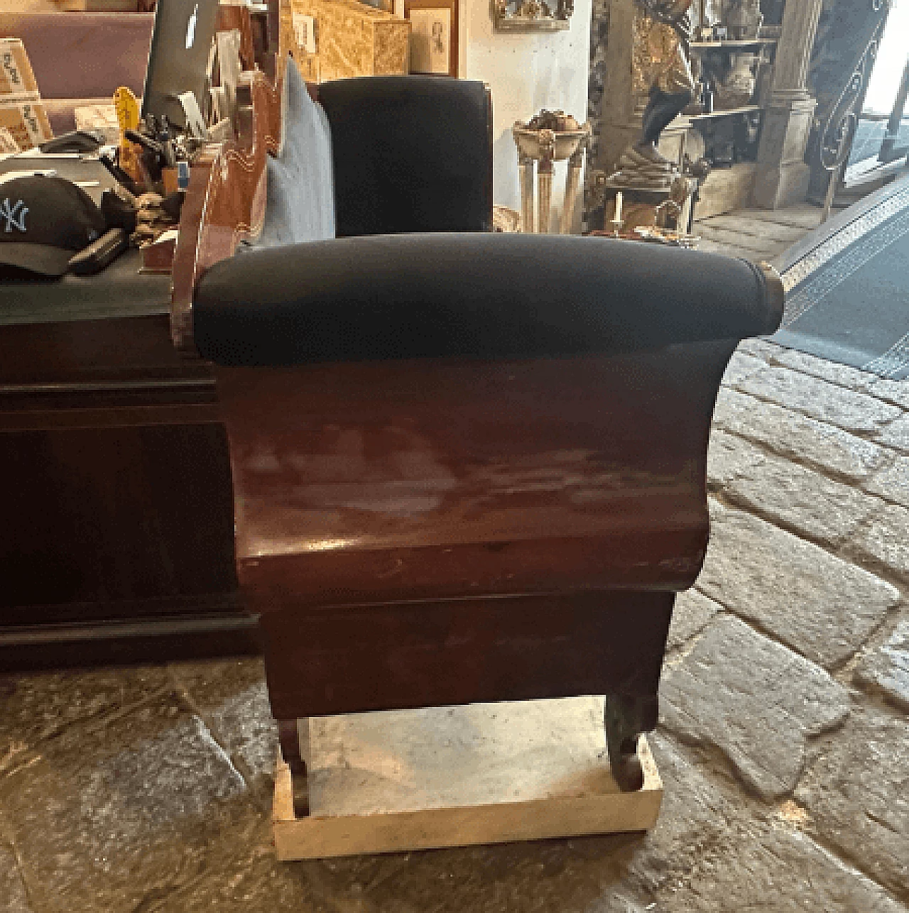 Sicilian Charles X inlaid wood and velvet sofa, mid-19th century 10