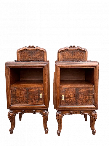 Pair of bedside tables in walnut and Portovenere marble, 19th century