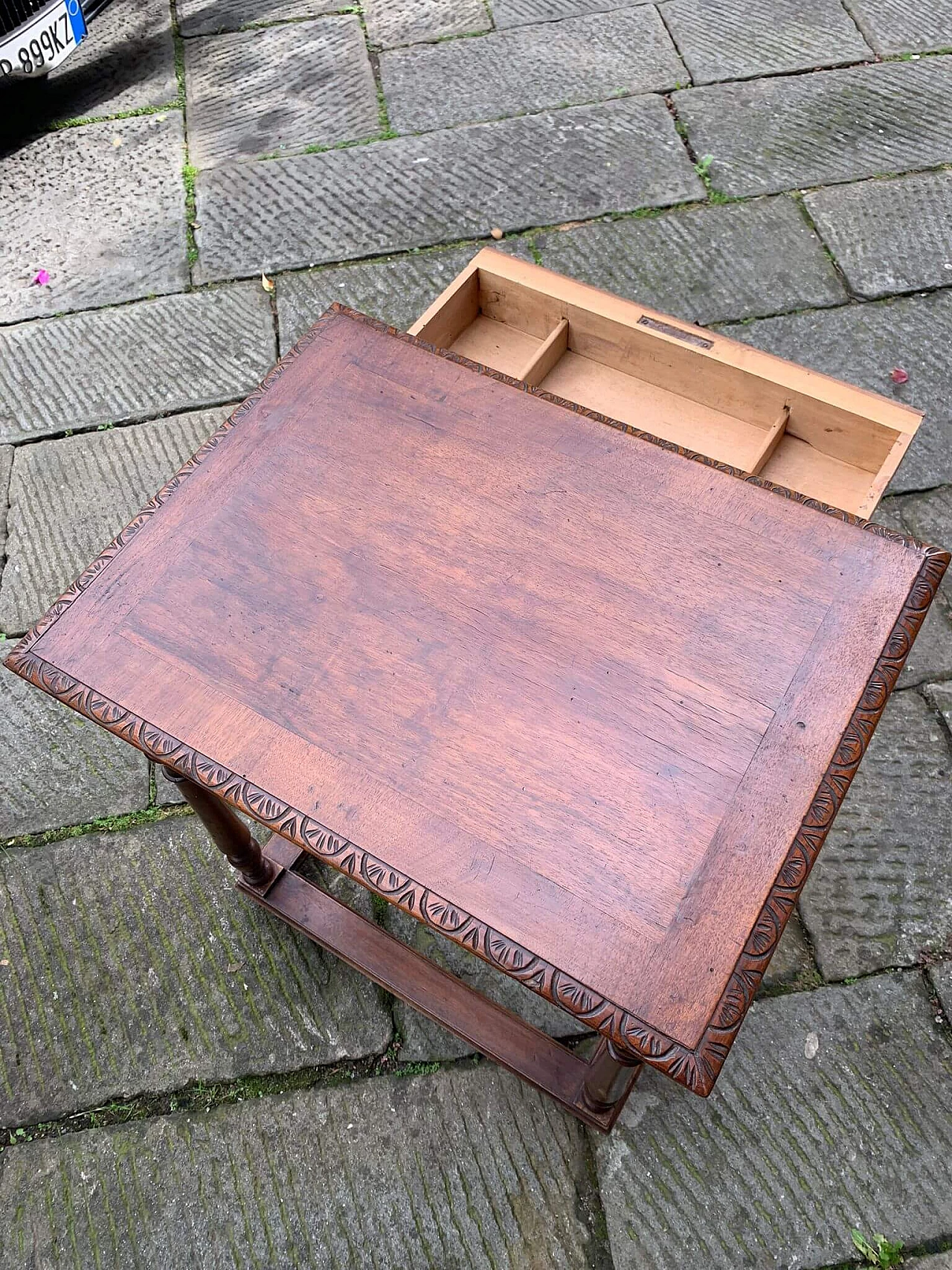 Chestnut coffee table with carvings 1