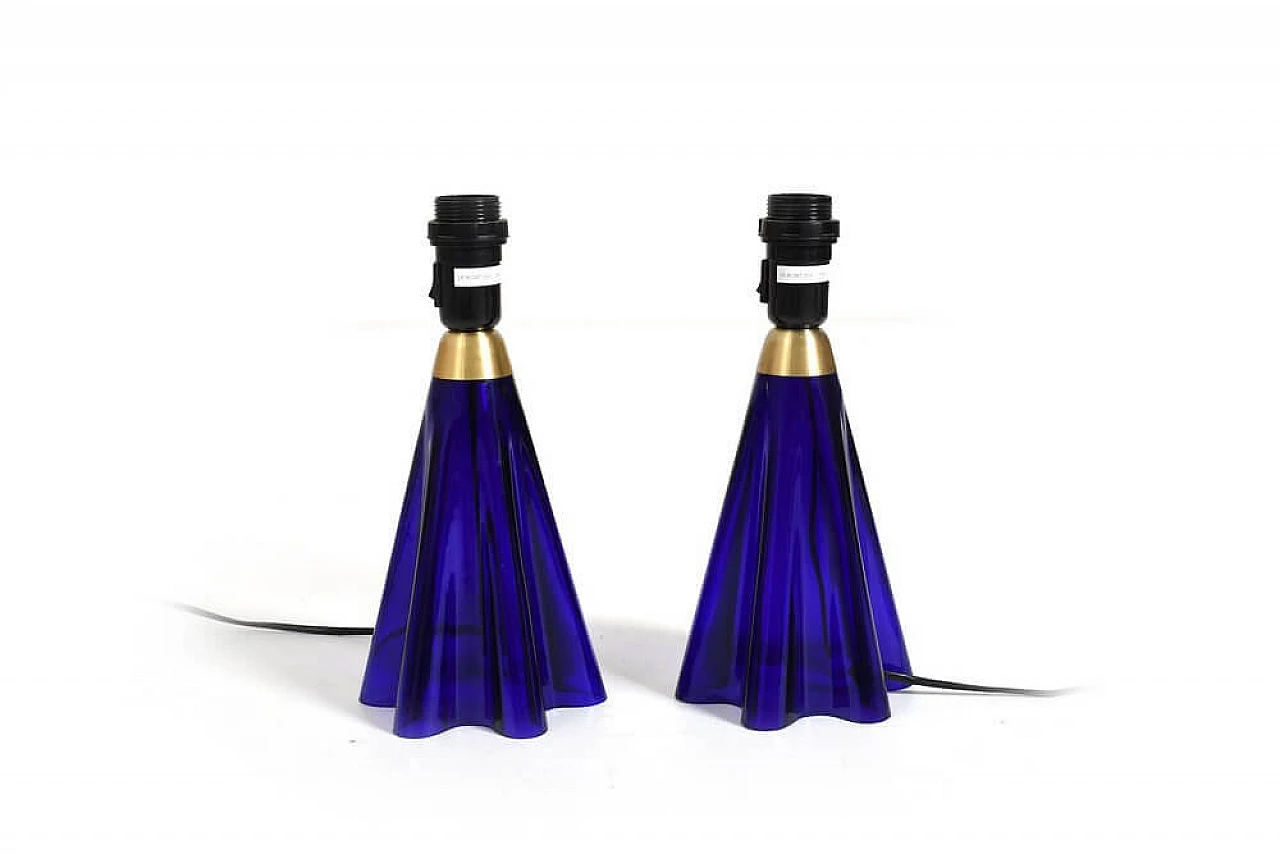 Pair of 304 table lamps in blue glass by Le Klint, 1970s 3