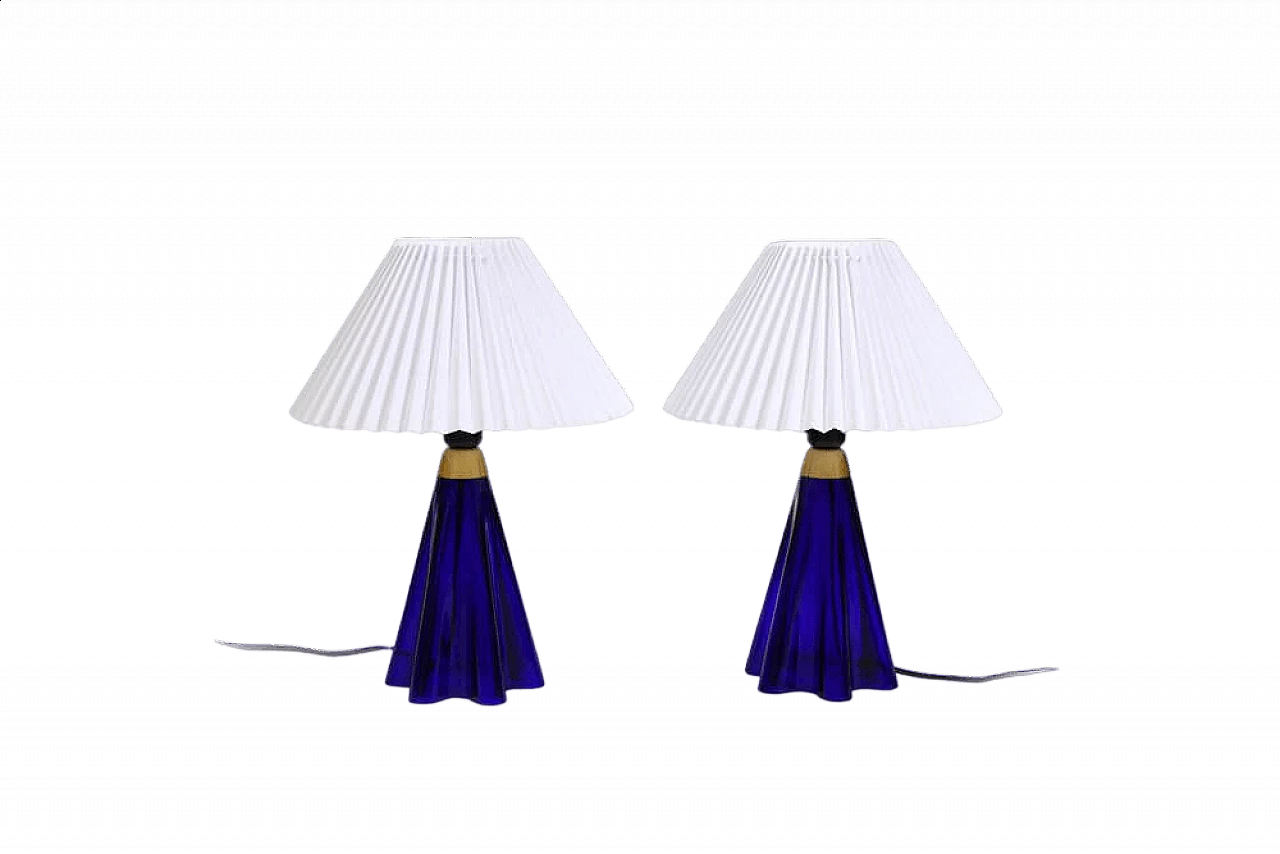 Pair of 304 table lamps in blue glass by Le Klint, 1970s 10