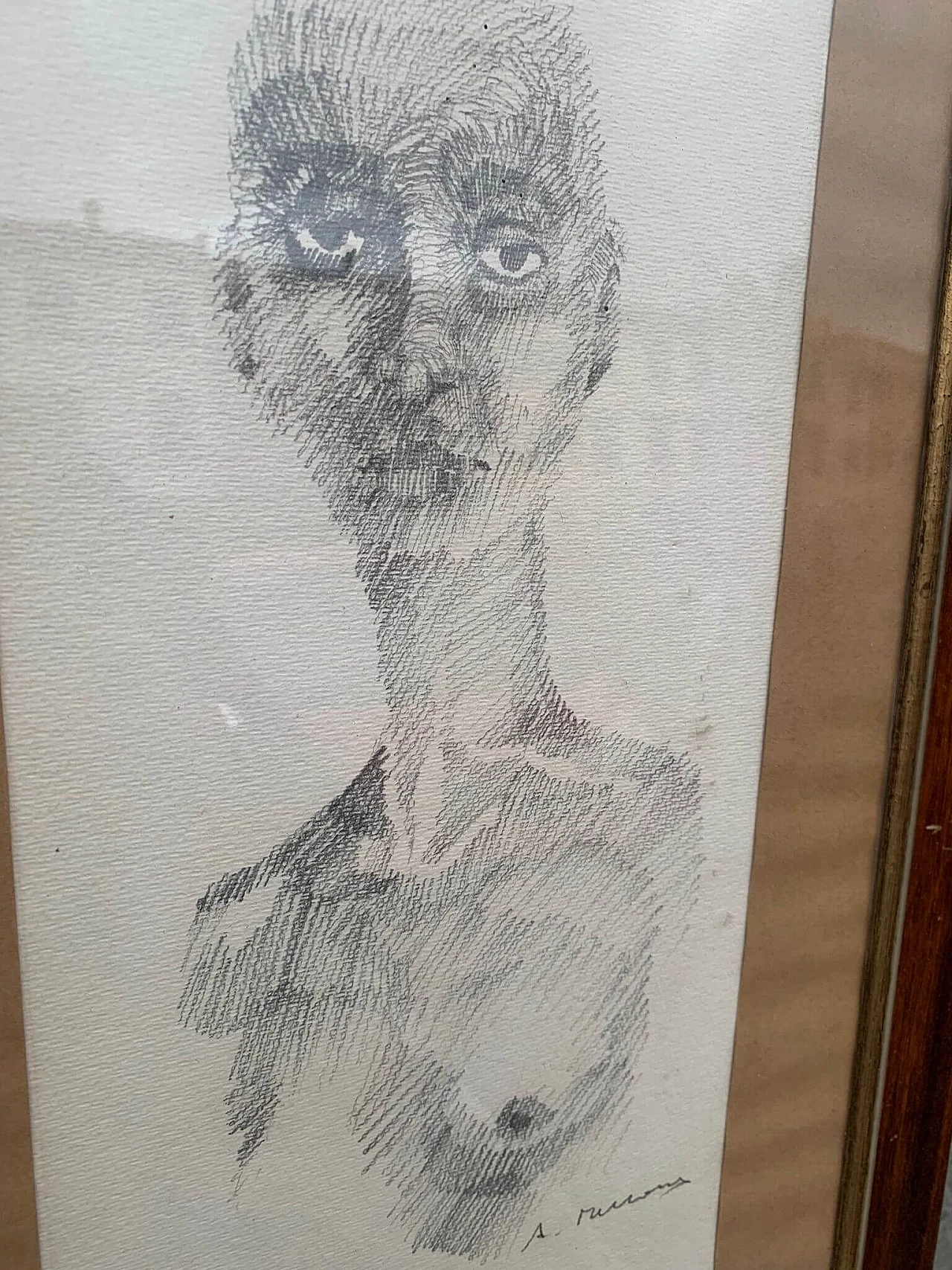 Viso di donna, disegno a matita, anni '60 1