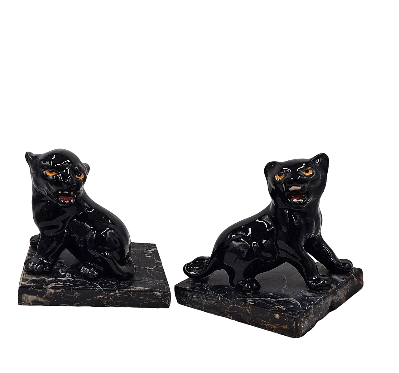 Pair of ceramic and marble bookends with panther cubs, 1930s 21