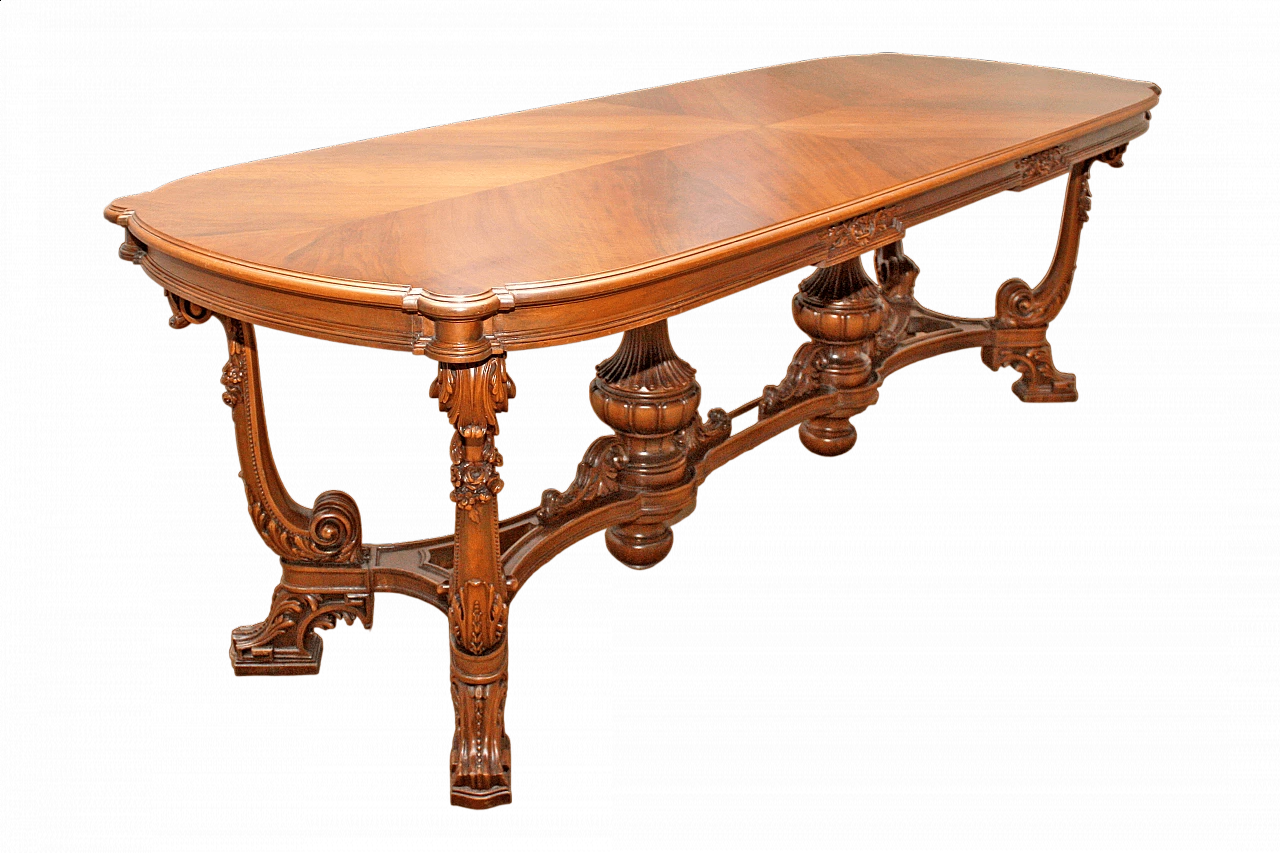 National walnut table with carvings, 1950s 10