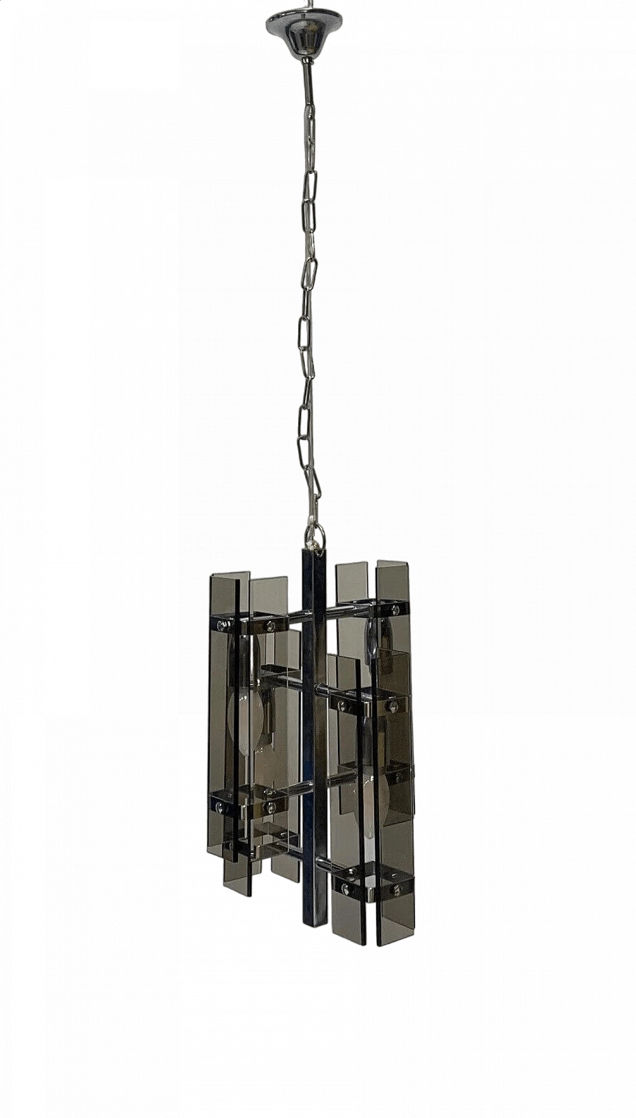 Iron and smoked glass chandelier attributed to Veca, 1970s 6