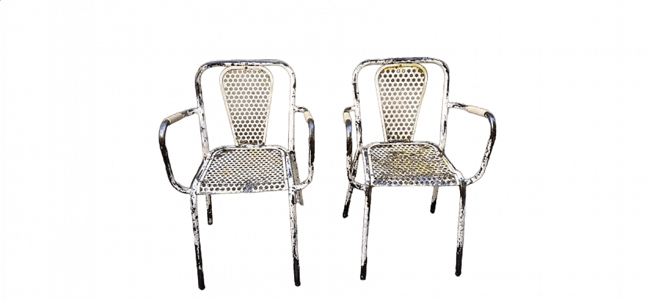 Pair of iron chairs with armrests by René Malaval, 1950s 6