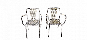 Pair of iron chairs with armrests by René Malaval, 1950s