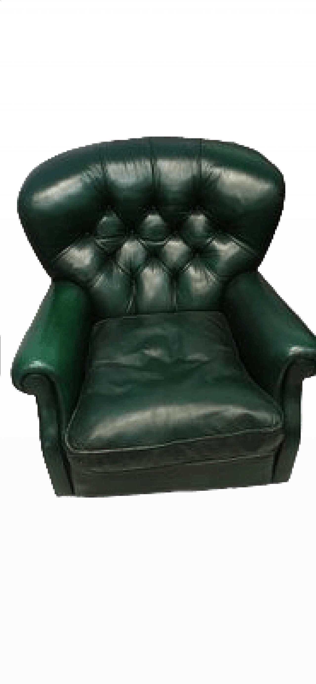 Green leather Chesterfield armchair, 1950s 5