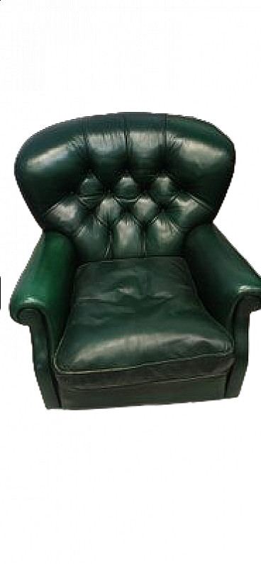 Poltrona Chesterfield in pelle verde, anni '50