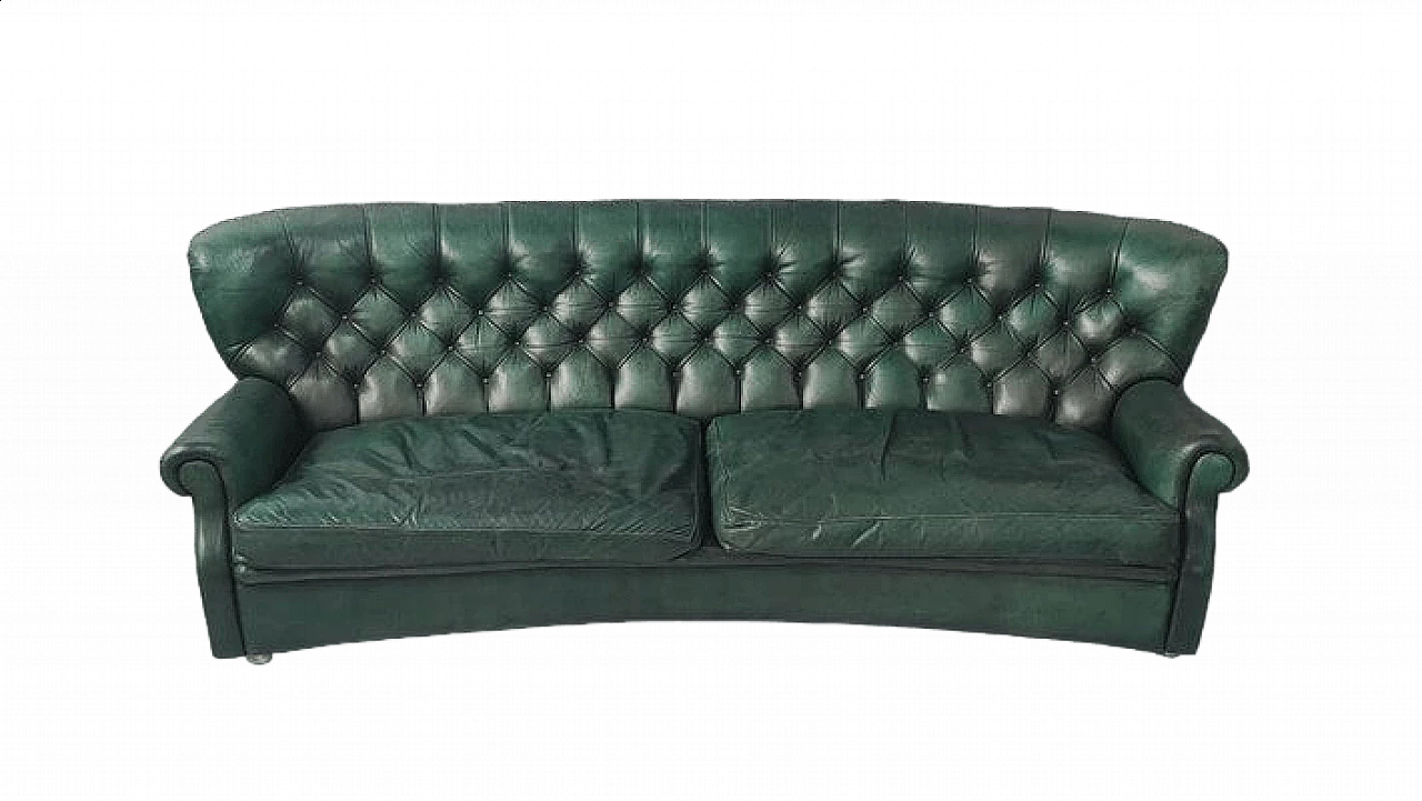 Green leather Chesterfield sofa, 1950s 11