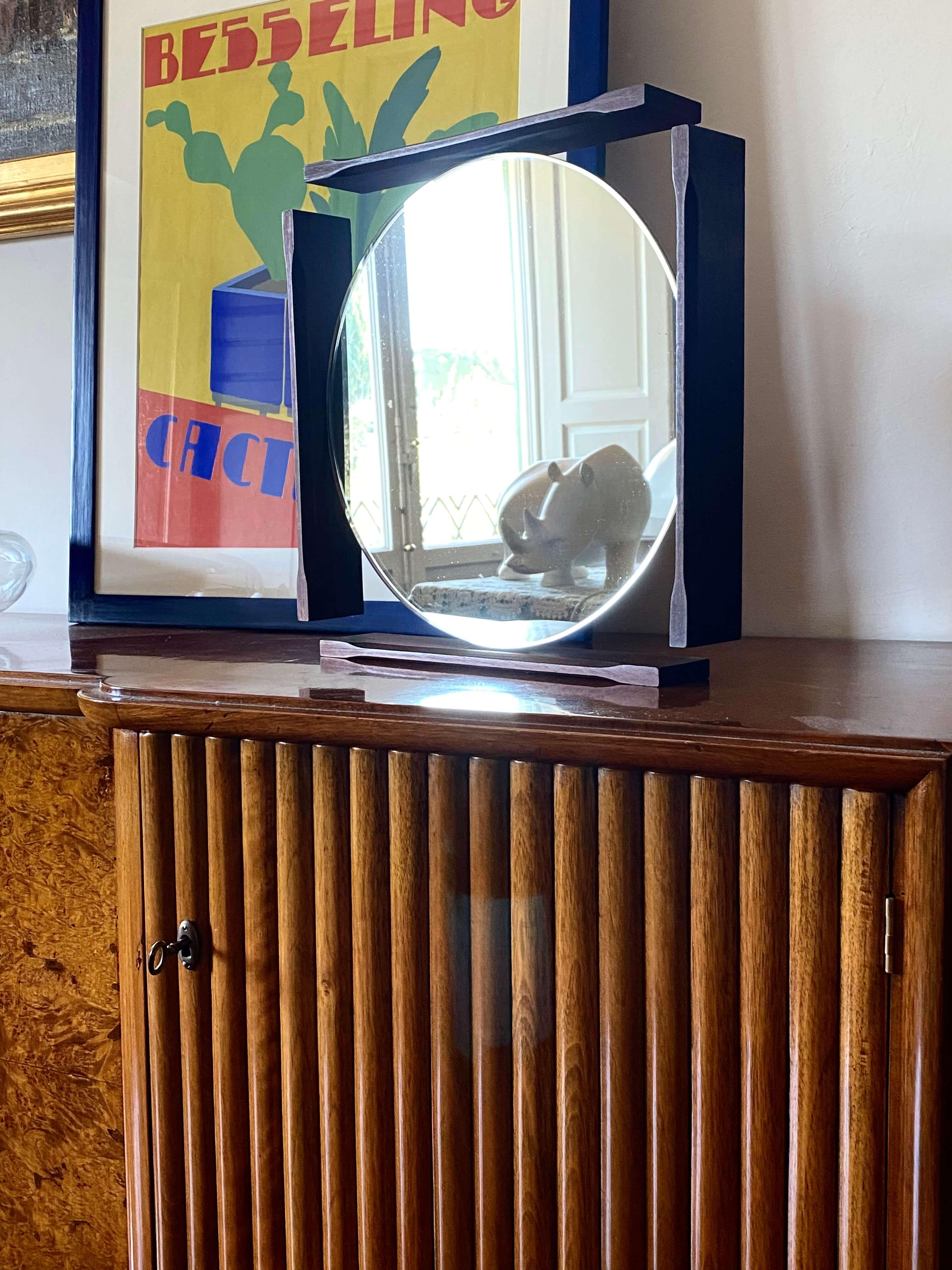Specchio rotondo in legno di teak vintage (anni '60)