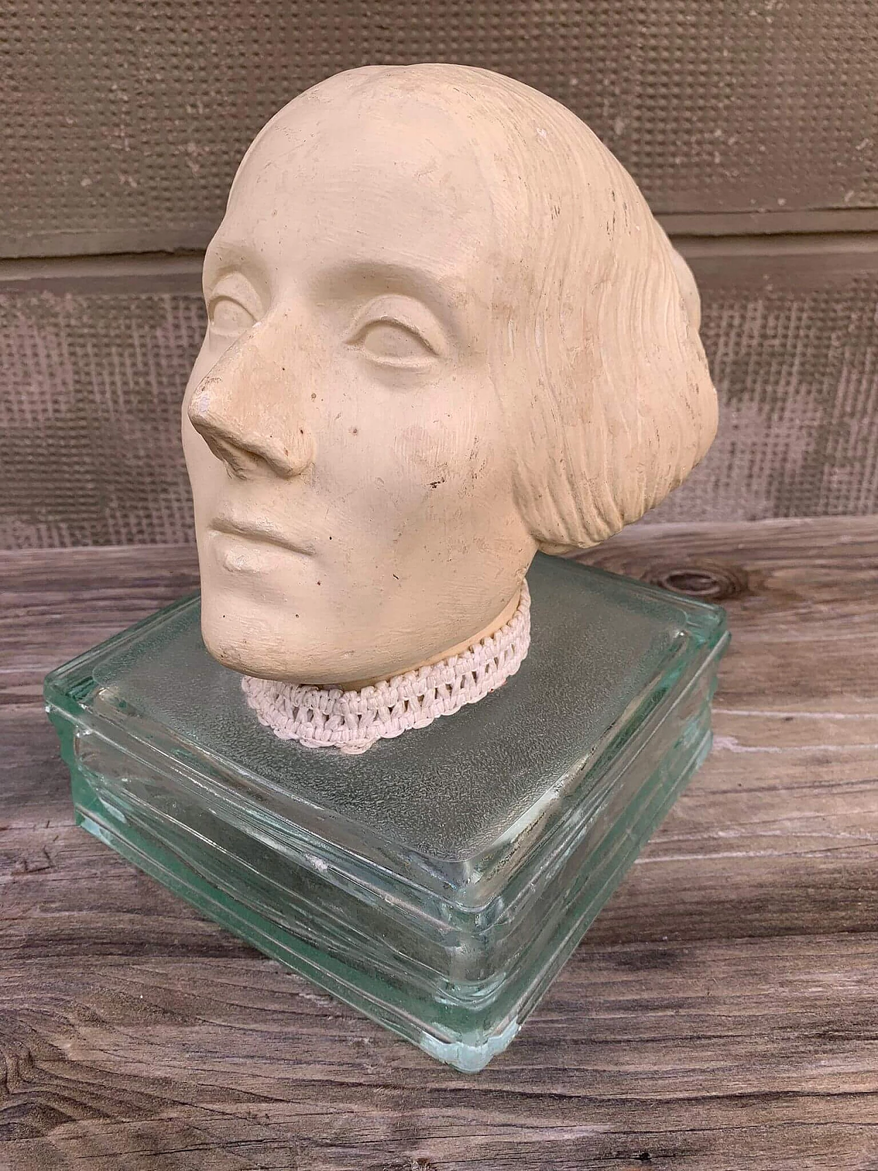 Plaster head of a woman on glass base, early 20th century 4