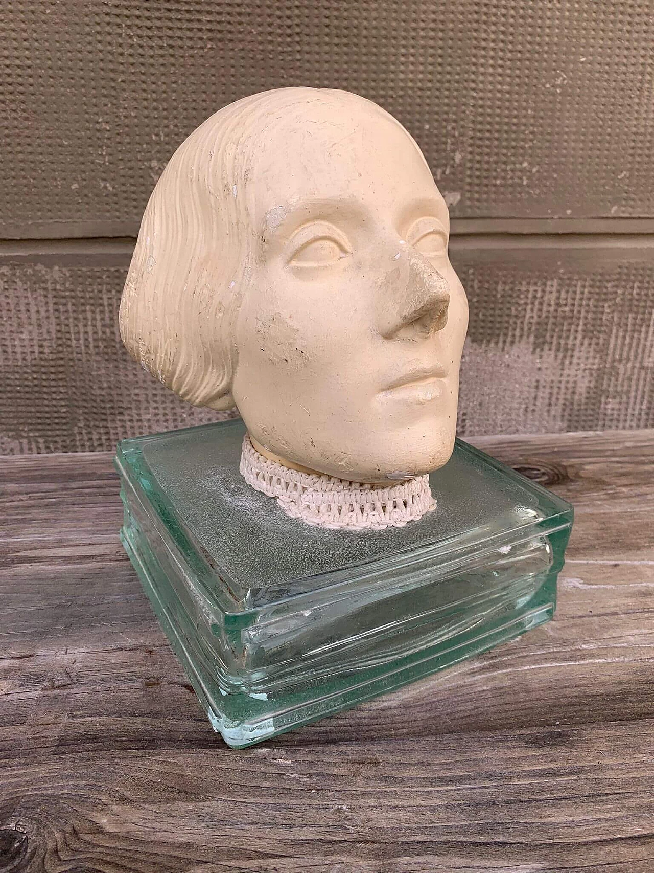 Plaster head of a woman on glass base, early 20th century 5