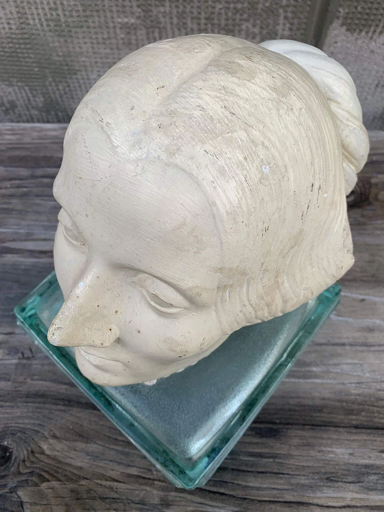 Plaster head of a woman on glass base, early 20th century 8