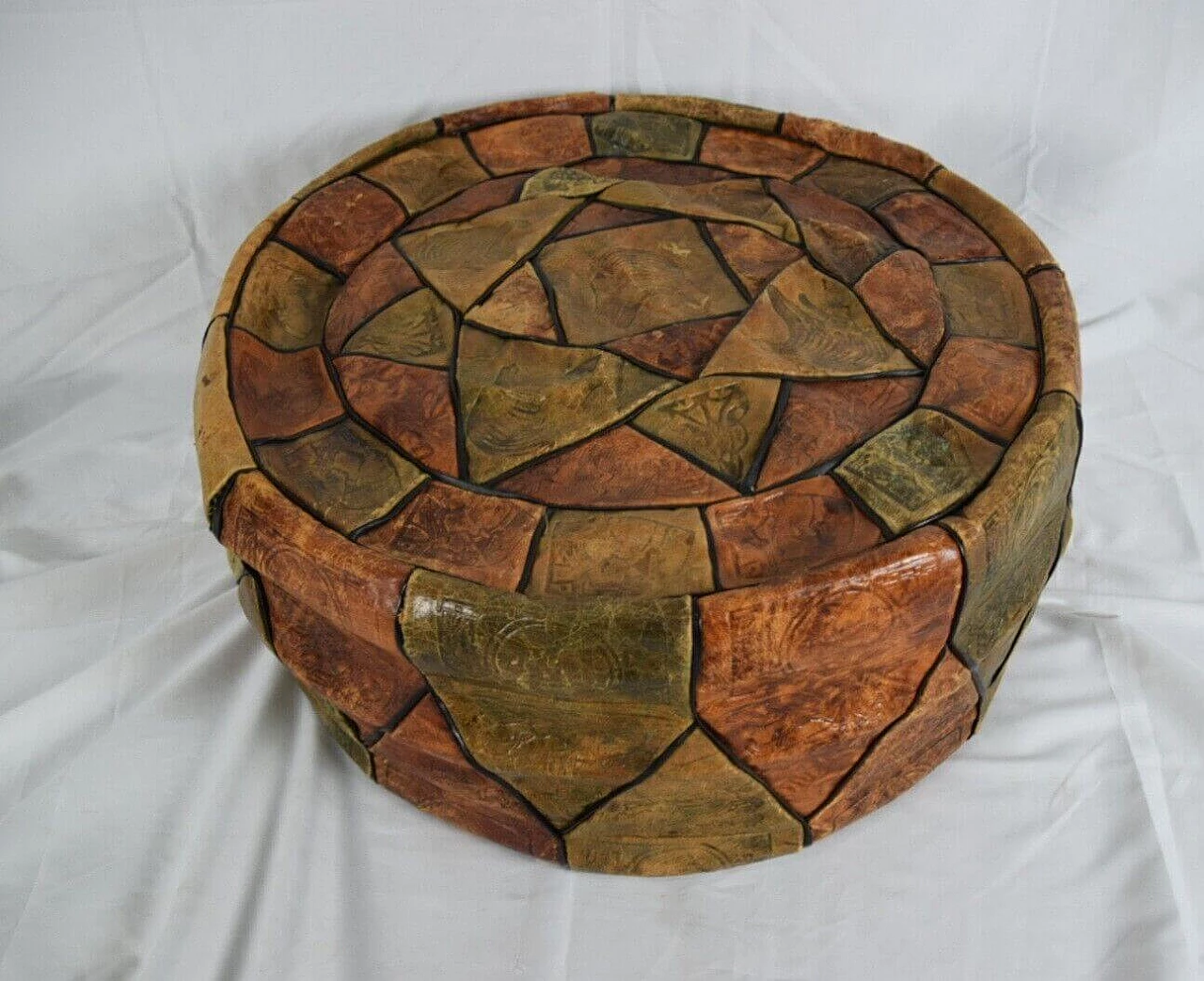 Camel leather pouf, 1950s 1