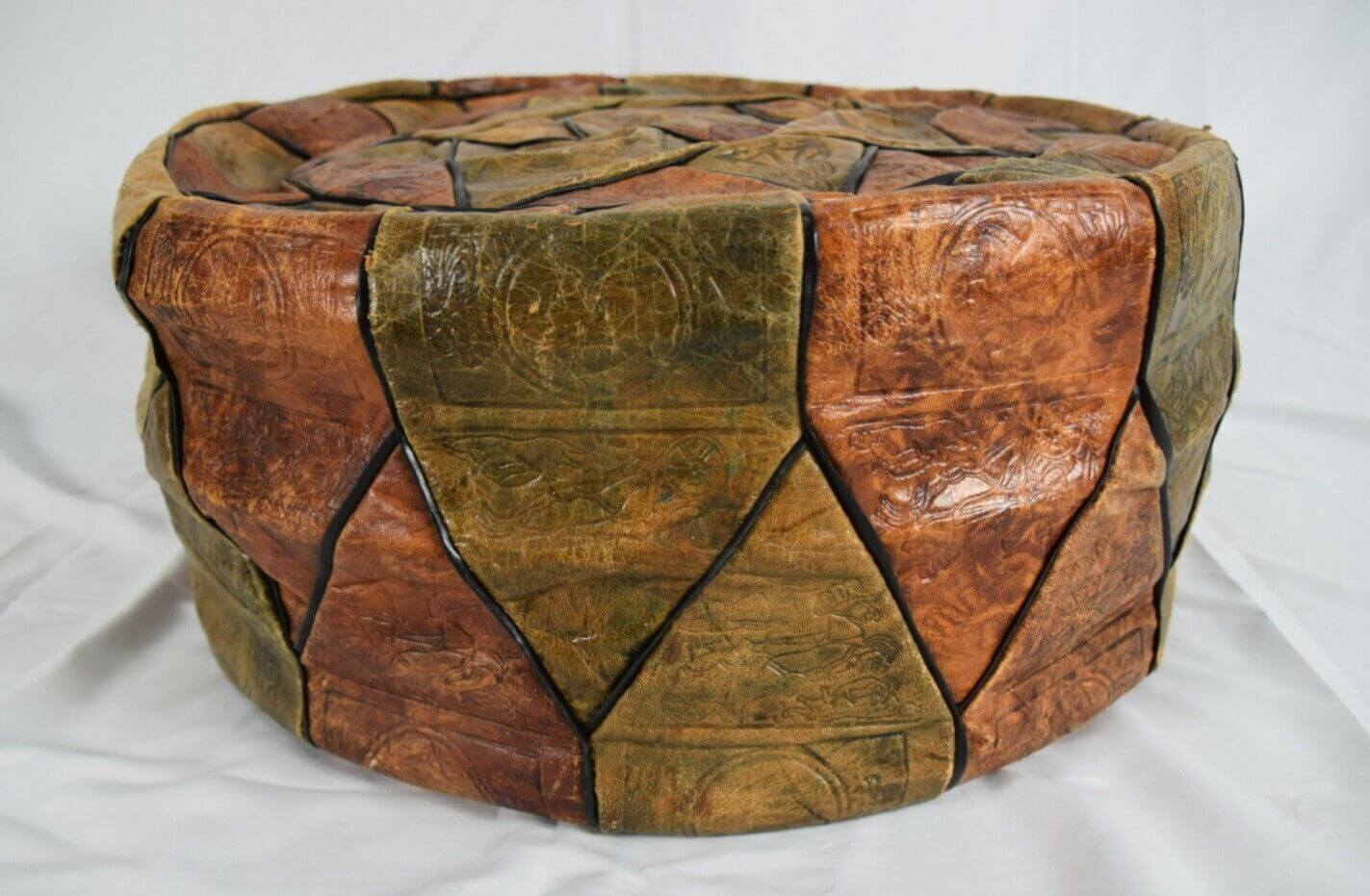 Camel leather store pouf