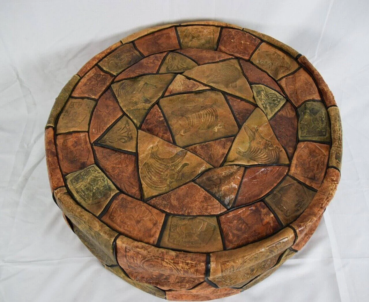 Camel leather pouf, 1950s 4