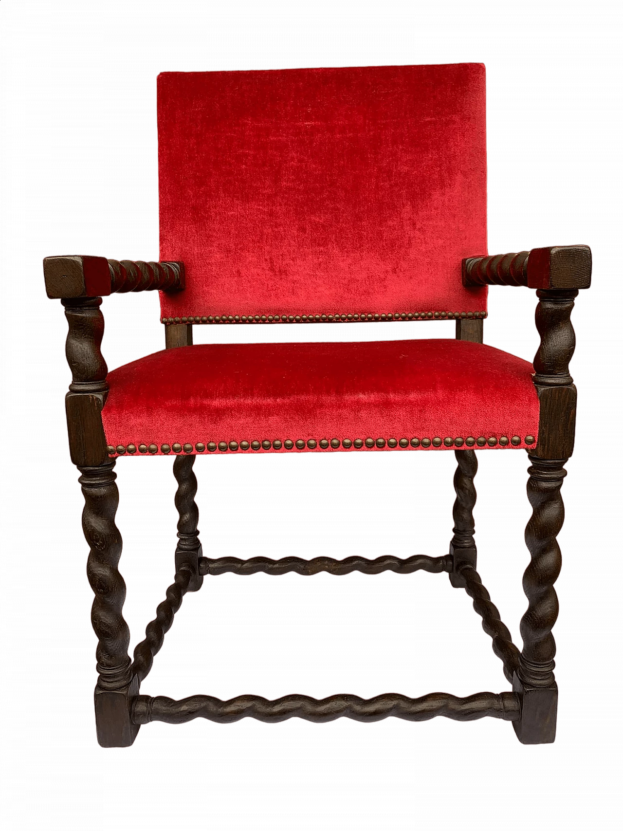 Wooden throne with red velvet seat and back, 19th century 16