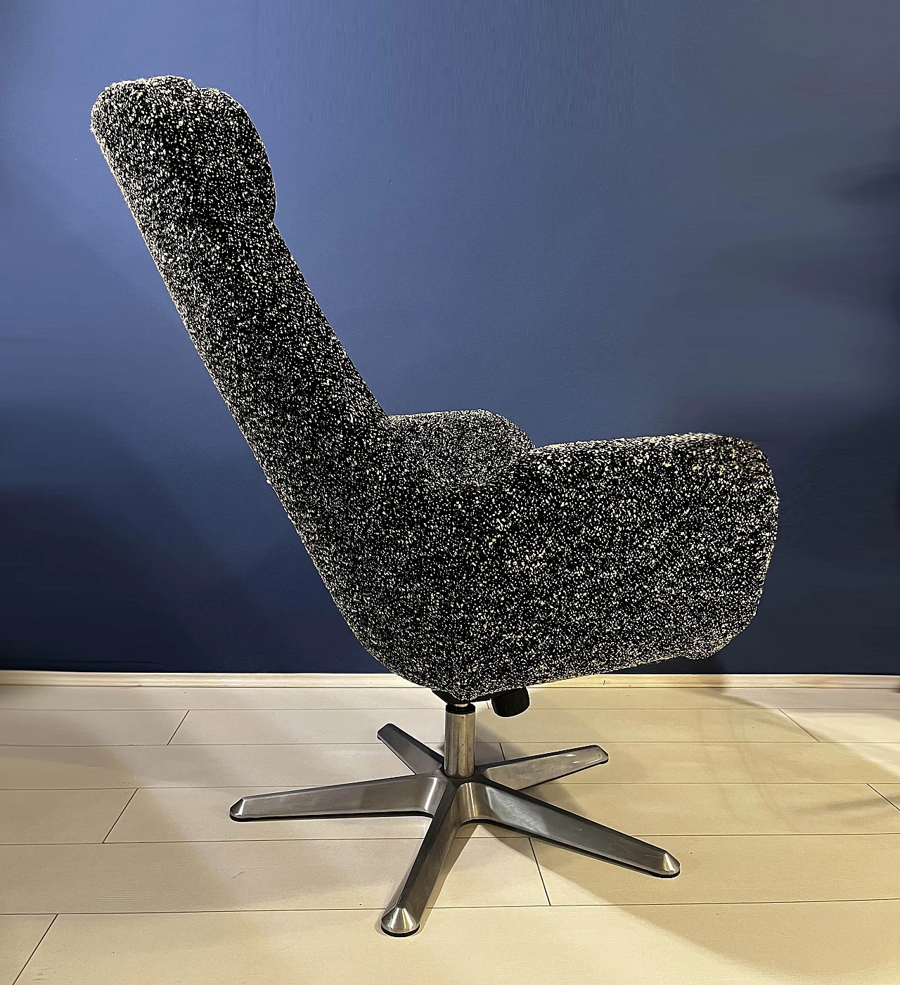 Canadian bouclé fabric and metal swivel armchair, 1980s 3