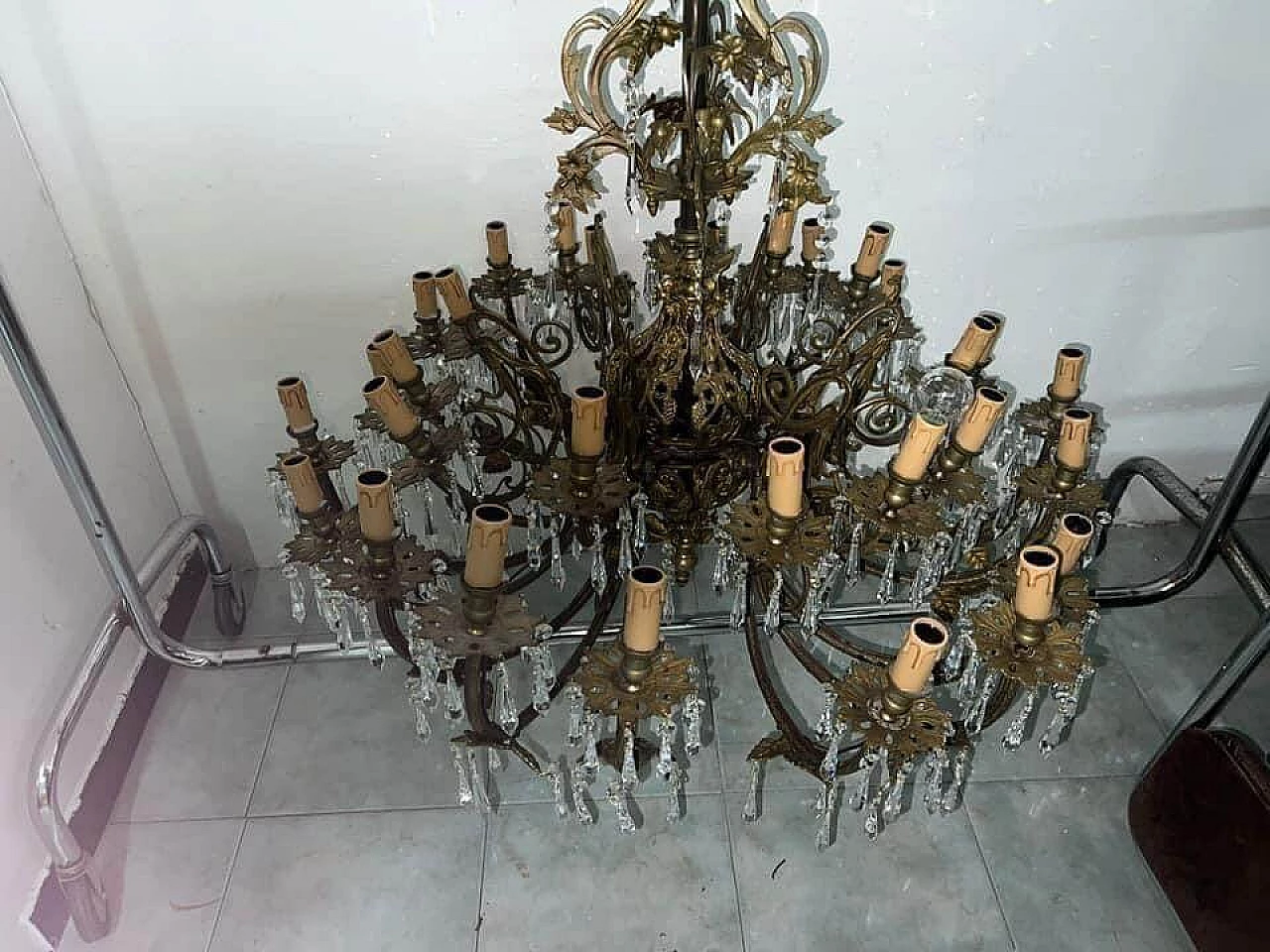 Thirty-light metal and crystal chandelier, early 20th century 2